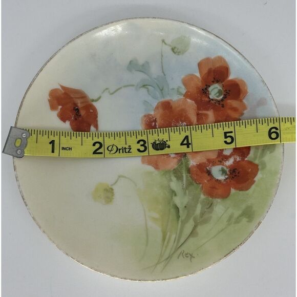 Vintage Silesia Porcelain Dish Plate Hand Painted Poppy Floral Gold Rimmed 6" - Picture 5 of 6